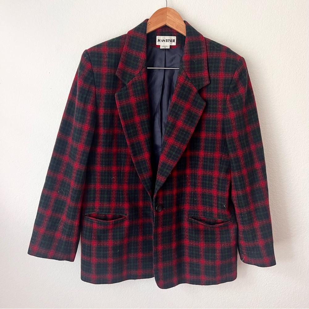 Vintage Joan Leslie Tartan Christmas Plaid Blazer Sz 16